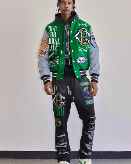 Global Peace Multi Patches Varsity Jacket