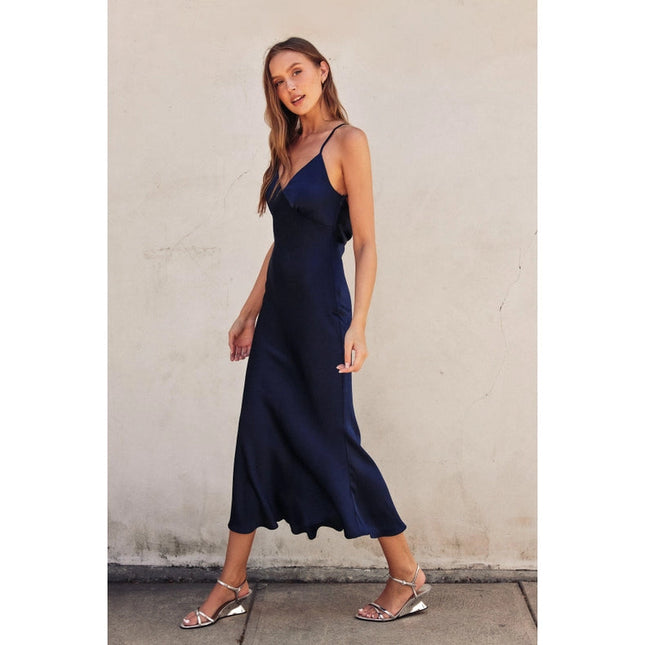 Going Out Chevron Seam Opan Back Dress DARK NAVY