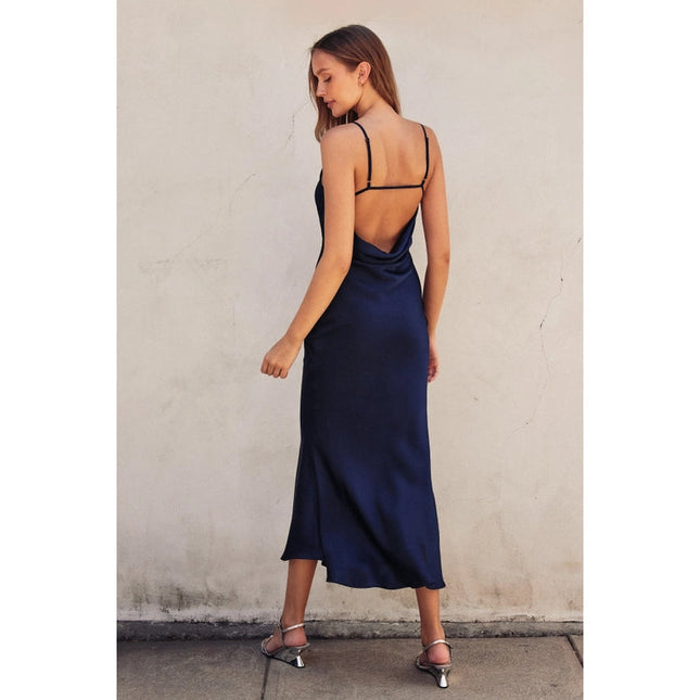 Going Out Chevron Seam Opan Back Dress DARK NAVY