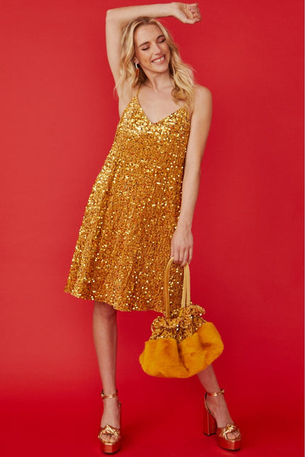 Gold Sequin Cami Swing Dress-2