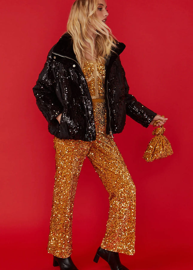 Gold Sequin Flared Trousers-2