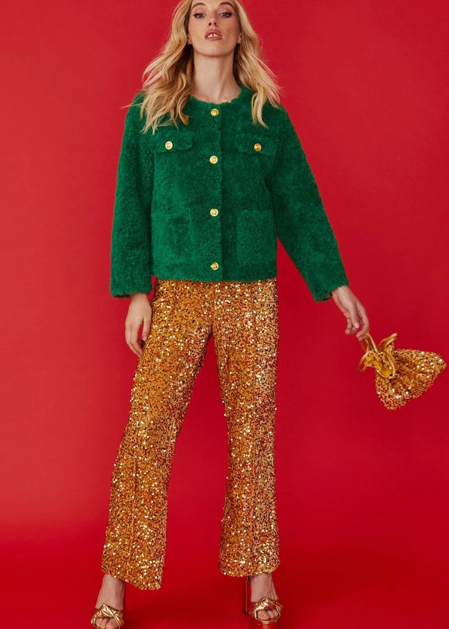 Gold Sequin Flared Trousers-3