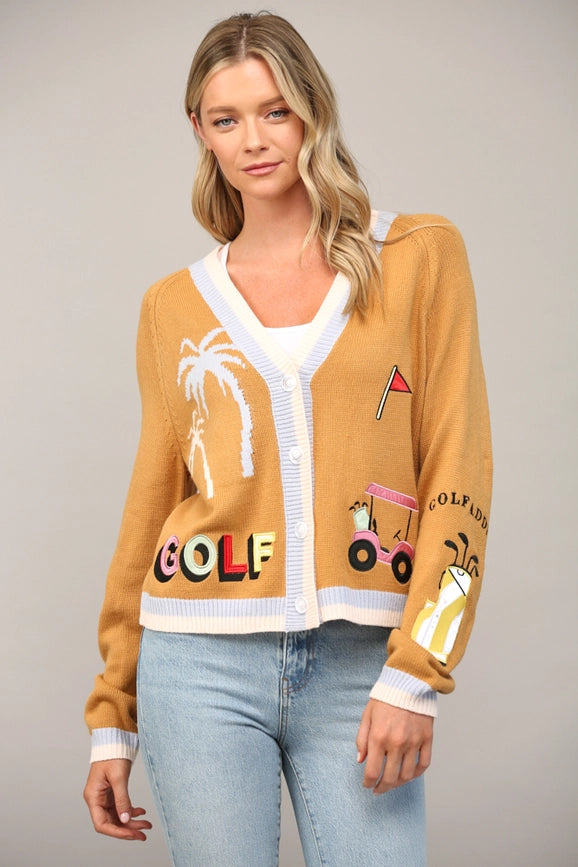 Golf Embroidered Patch Cardigan CAMEL MULTI