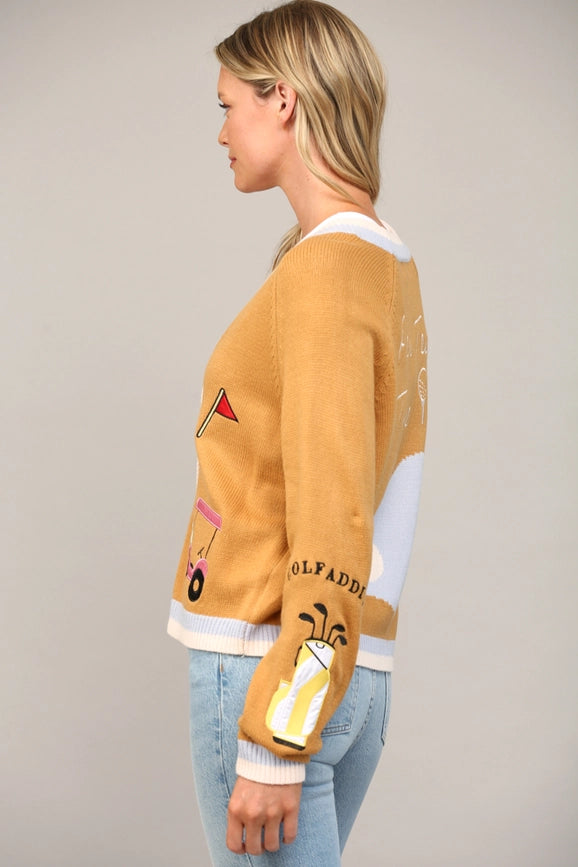 Golf Embroidered Patch Cardigan CAMEL MULTI