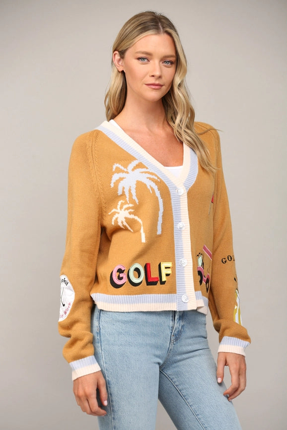 Golf Embroidered Patch Cardigan CAMEL MULTI