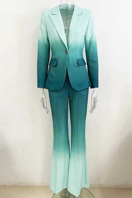 Gradient Color Blazer and Flared Pants Two-Piece Suit