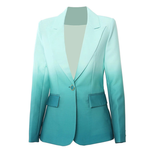 Gradient Color Blazer and Flared Pants Two-Piece Suit