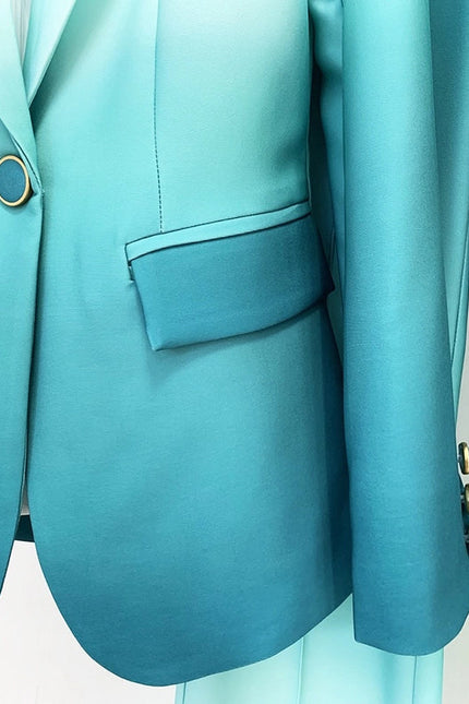 Gradient Color Blazer and Flared Pants Two-Piece Suit