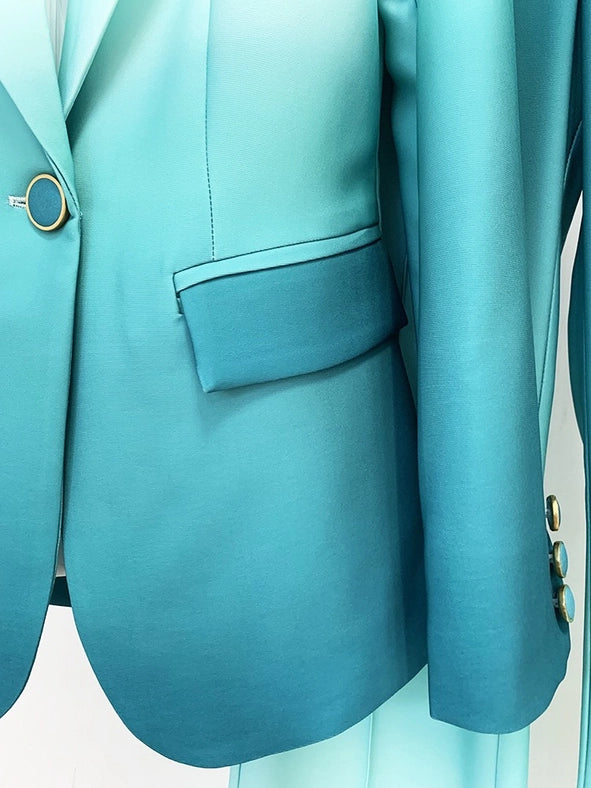 Gradient Color Blazer and Flared Pants Two-Piece Suit