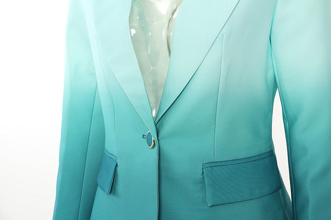 Gradient Color Blazer and Flared Pants Two-Piece Suit