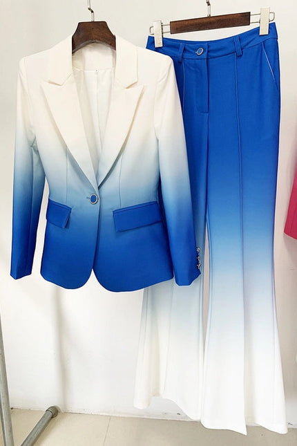 Gradient Color Blazer and Flared Pants Two-Piece Suit