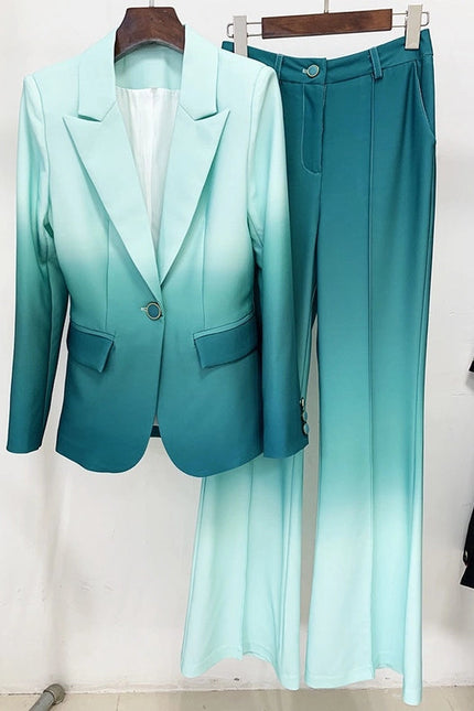 Gradient Color Blazer and Flared Pants Two-Piece Suit