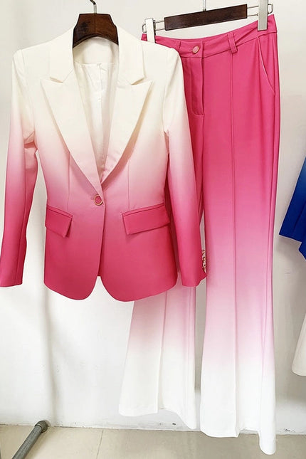 Gradient Color Blazer and Flared Pants Two-Piece Suit