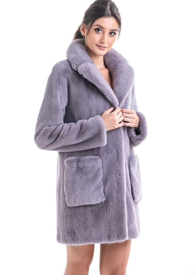 Gray Cozy Genuine Mink Fur Coat-0