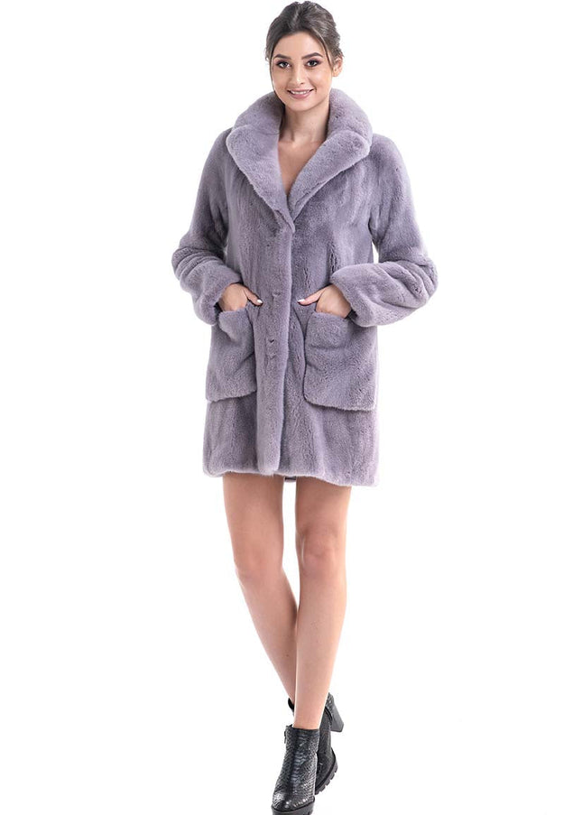 Gray Cozy Genuine Mink Fur Coat-2