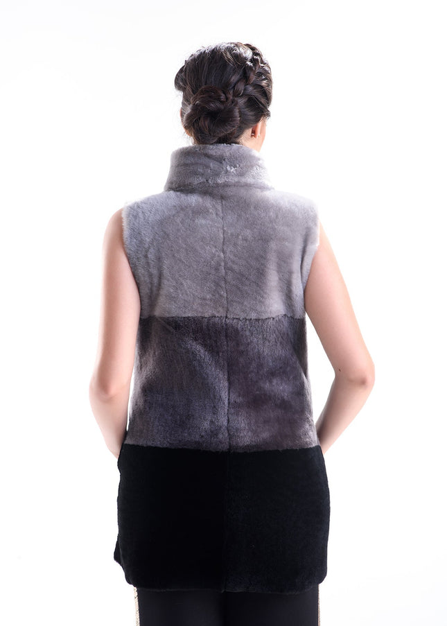 Gray Double Face Geniune Nappa Lamb Leather Mouton Fur Vest-1