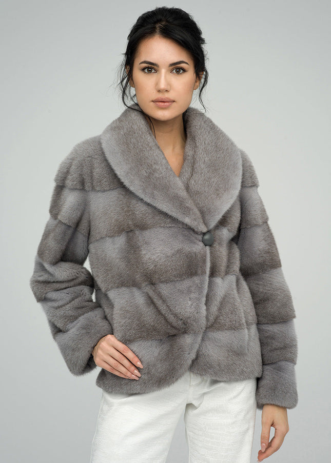 Gray Fashionista Mink Fur Coat-0