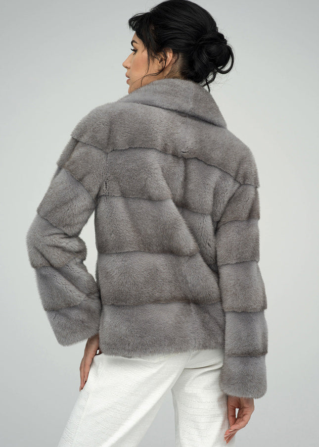 Gray Fashionista Mink Fur Coat-1