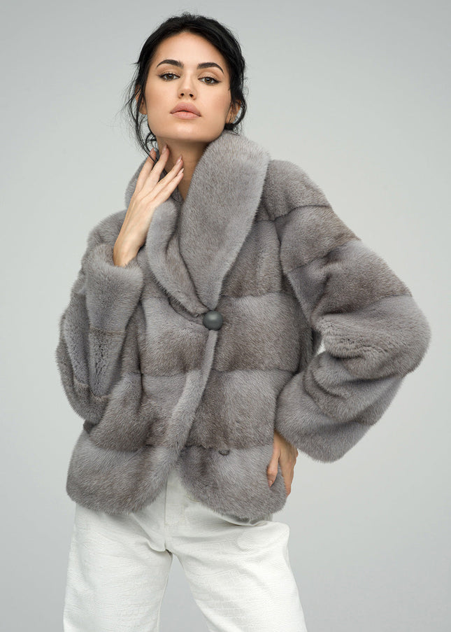 Gray Fashionista Mink Fur Coat-2