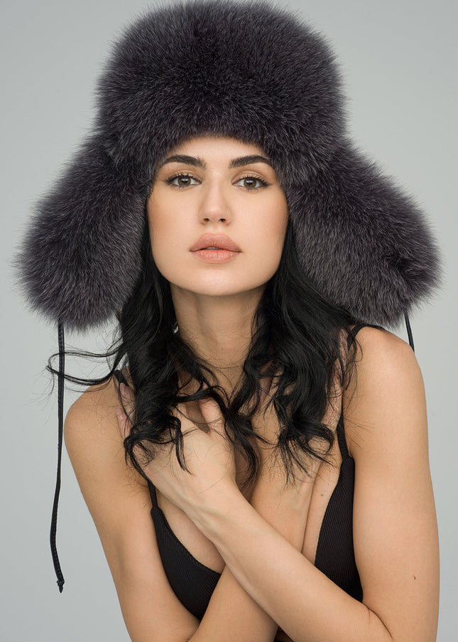 Gray Genuine Arctic Fox and Mink Fur Hat-2