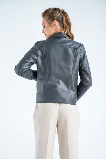 Gray Genuine Classic Cut Leather Jacket-1