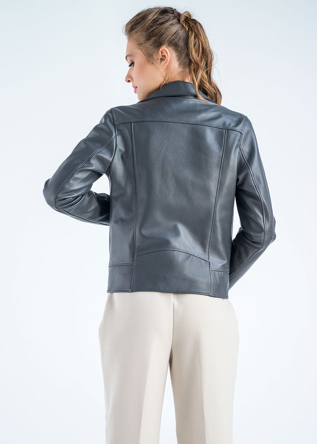 Gray Genuine Classic Cut Leather Jacket-1