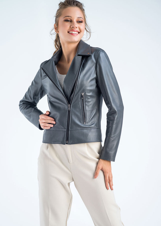 Gray Genuine Classic Cut Leather Jacket-3