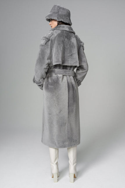 Gray Genuine Lamb Fur Overcoat with Fanny Pack-1