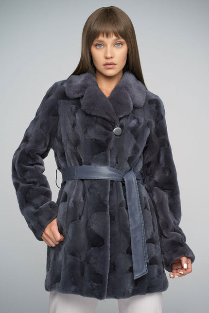 Gray Genuine Mink Fur Midi Coat-0