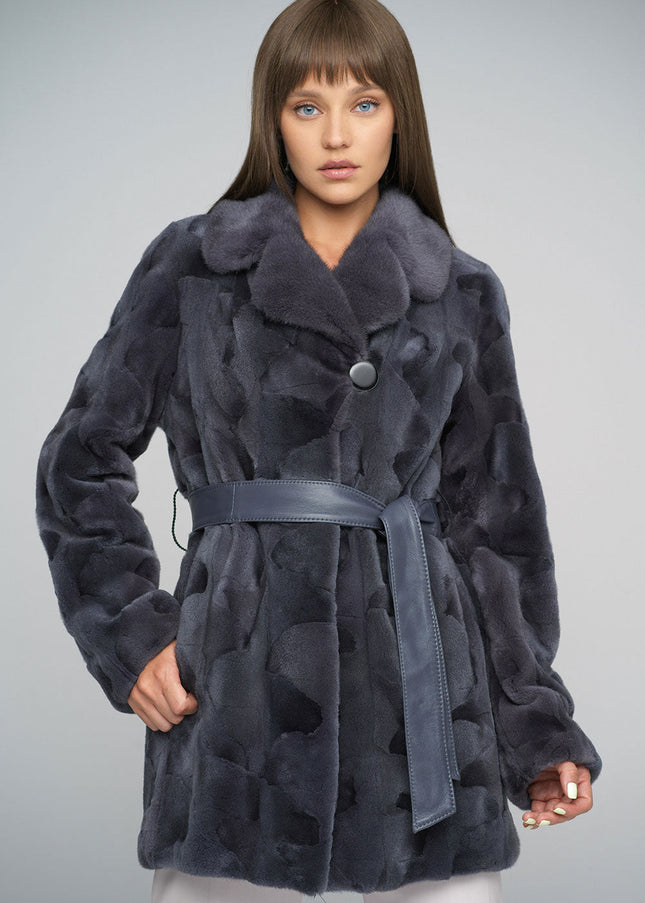 Gray Genuine Mink Fur Midi Coat-0