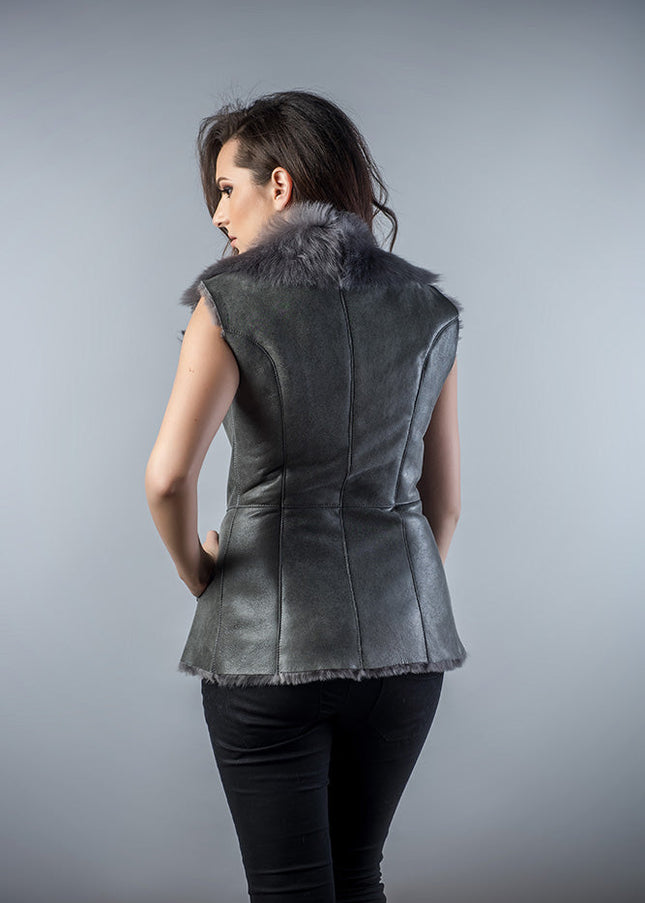 Gray Genuine Nappa Lambskin Fur Vest-1