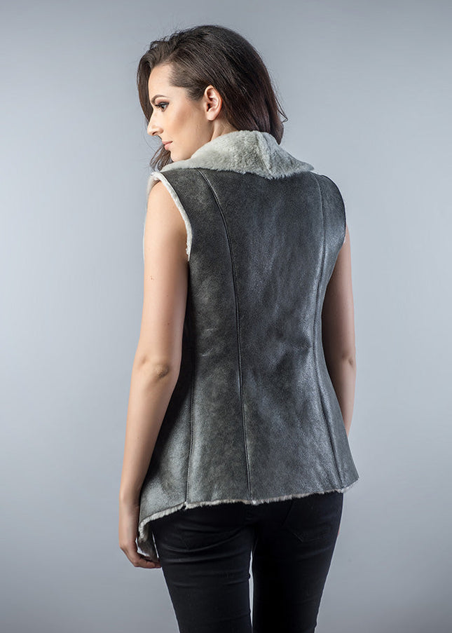 Gray Genuine Nappa Lambskin Merino Fur Vest-1