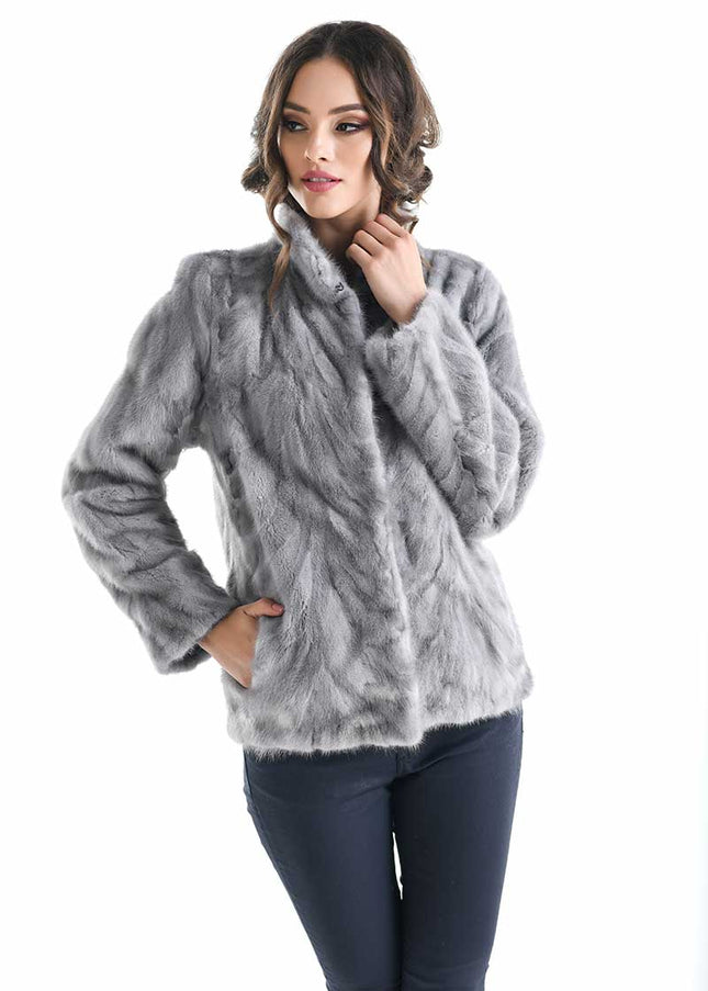 Gray Luxury Genuine Mink Fur Jacket-0