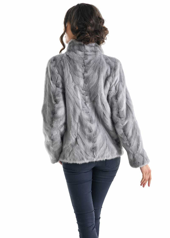 Gray Luxury Genuine Mink Fur Jacket-1