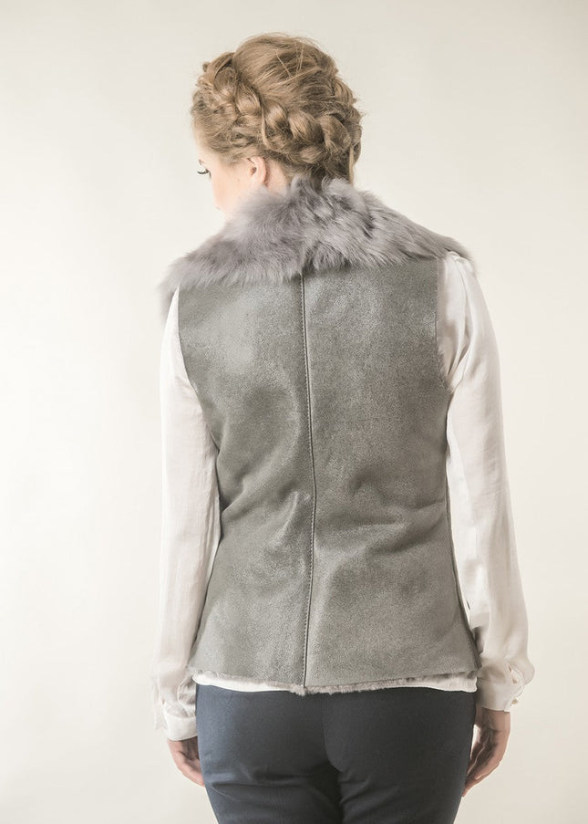 Gray Merino Fur Nappa Lamb Leather Vest-1