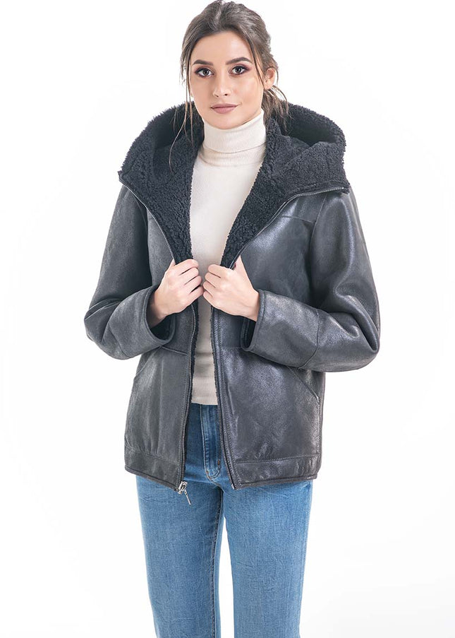 Gray Nappa Lambskin Reversible Shearling Jacket-0