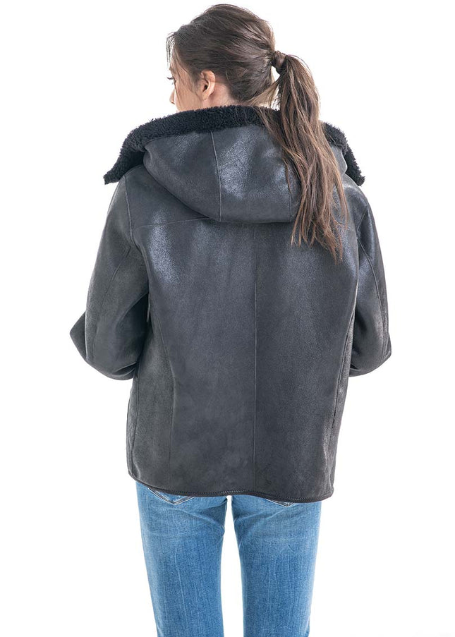 Gray Nappa Lambskin Reversible Shearling Jacket-3