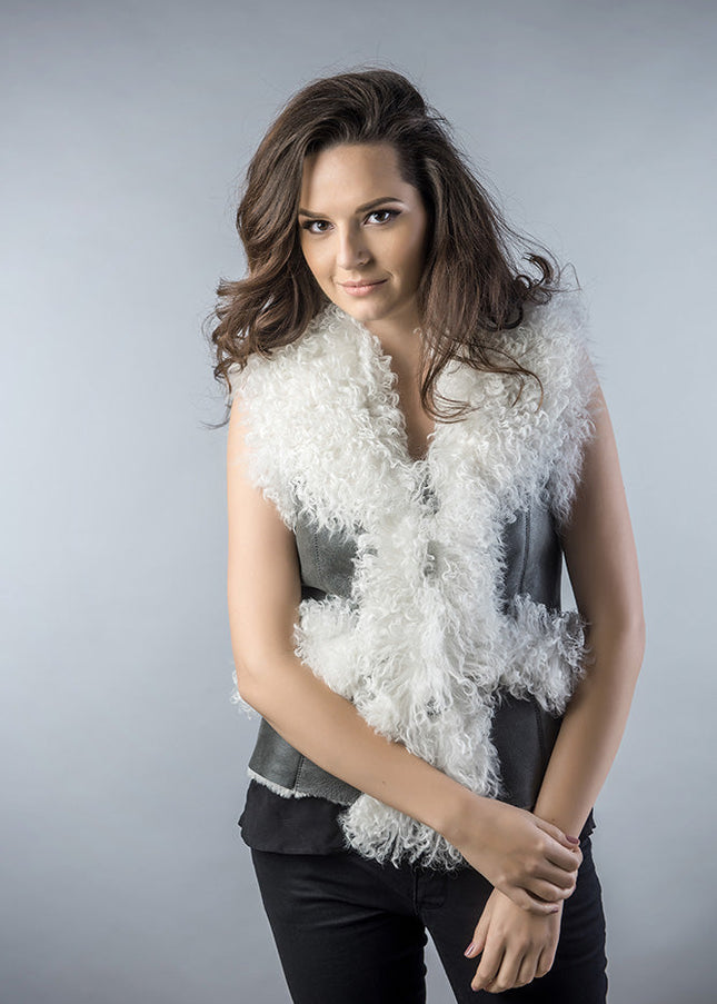 Gray Natural Nappa Lambskin Merino Fur Vest-0