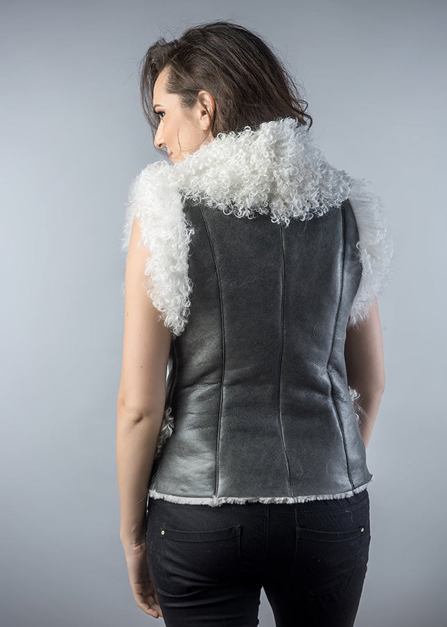 Gray Natural Nappa Lambskin Merino Fur Vest-1