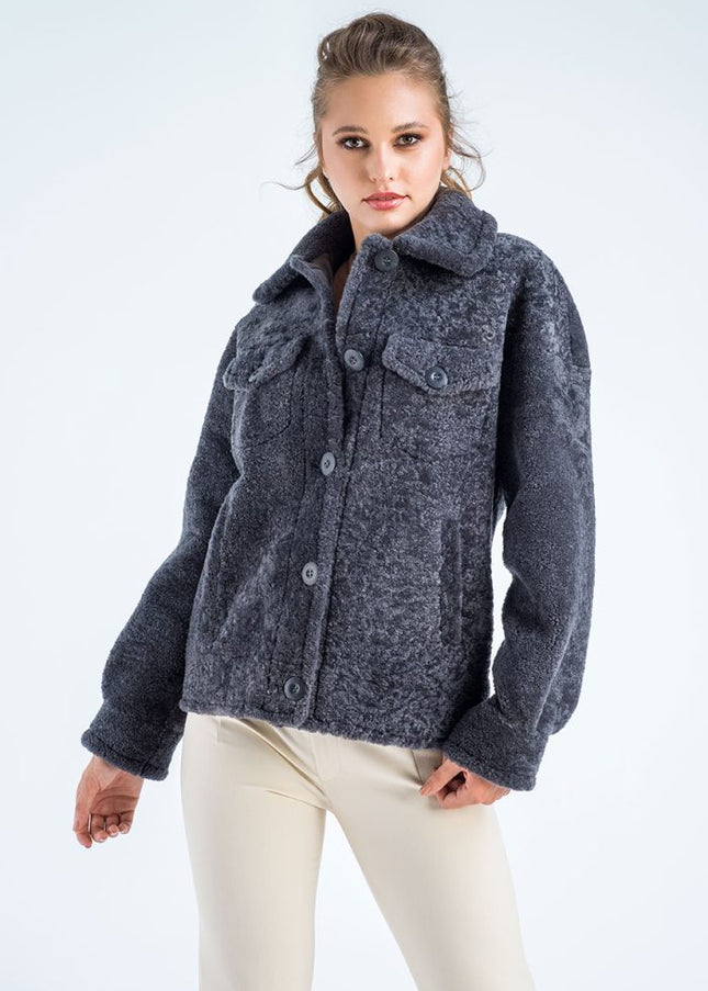 Gray Natural Sheepskin Shearling Jacket-0