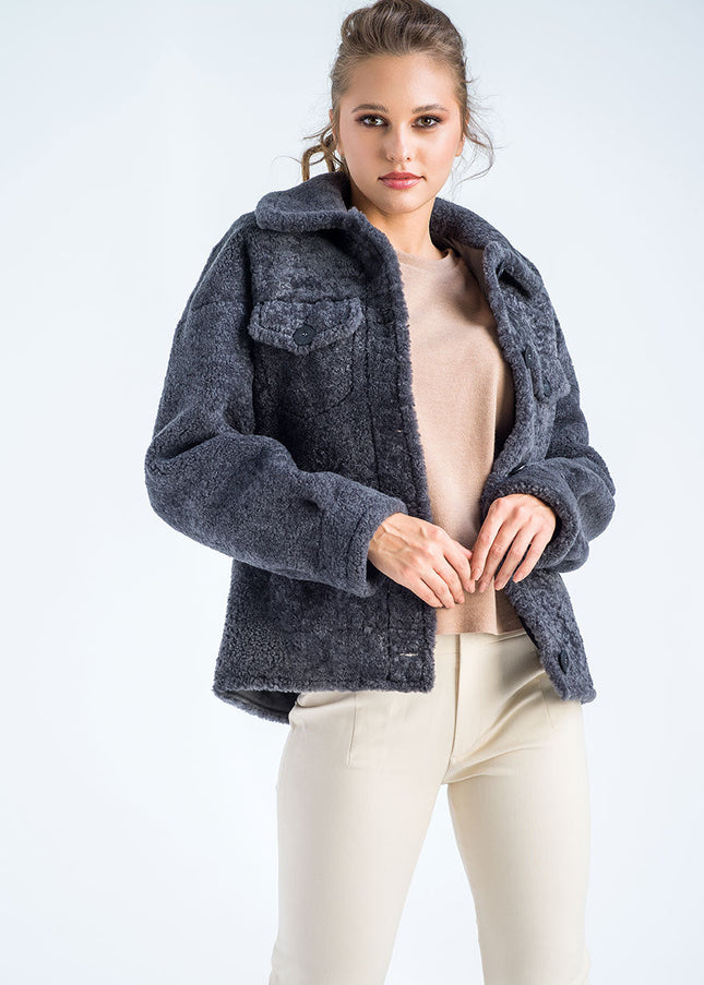 Gray Natural Sheepskin Shearling Jacket-2