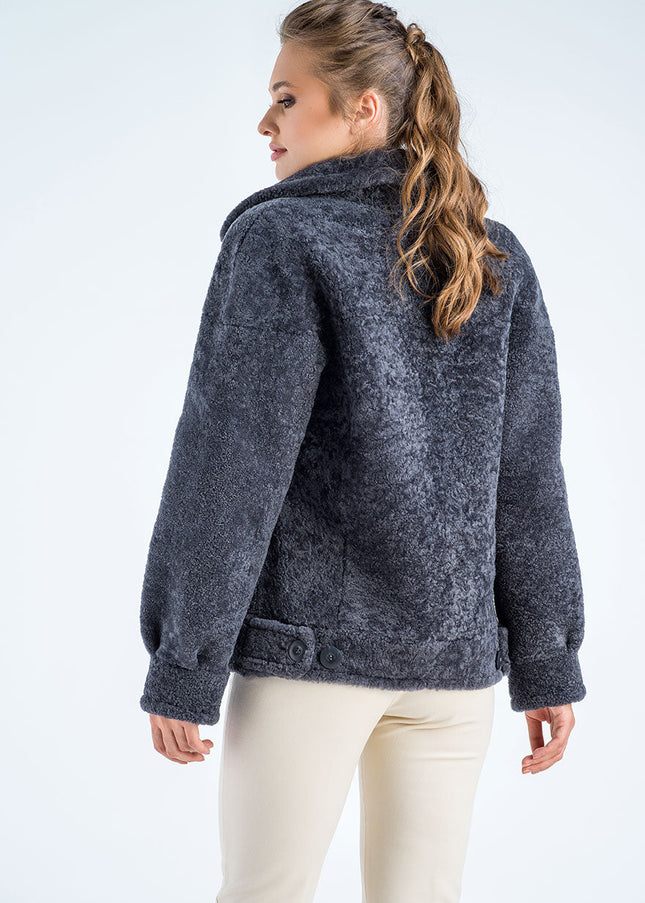 Gray Natural Sheepskin Shearling Jacket-4