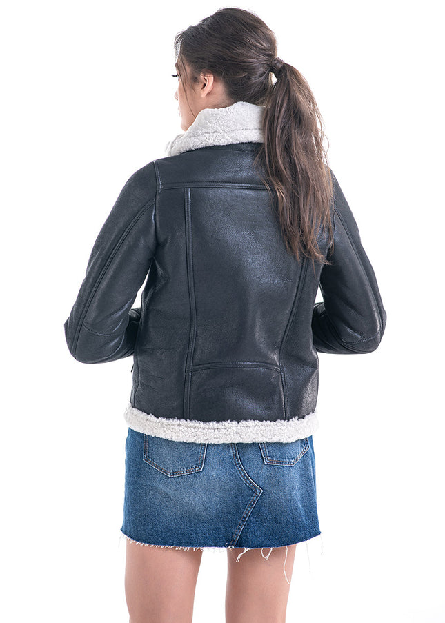 Gray Shearling Leather Jacket with Merino Fur Detailing-1