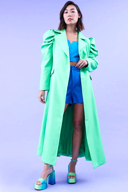 Green Eco Leather Grande Maxi Trench Coat-1