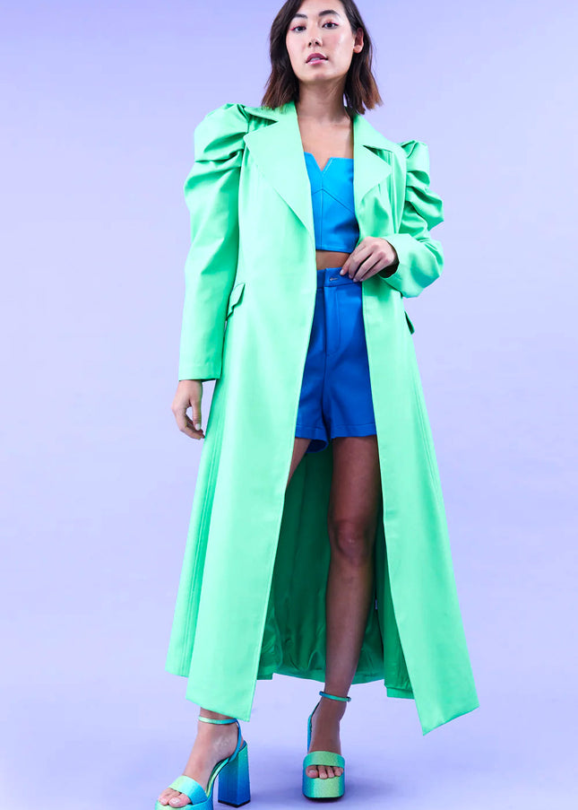 Green Eco Leather Grande Maxi Trench Coat-1