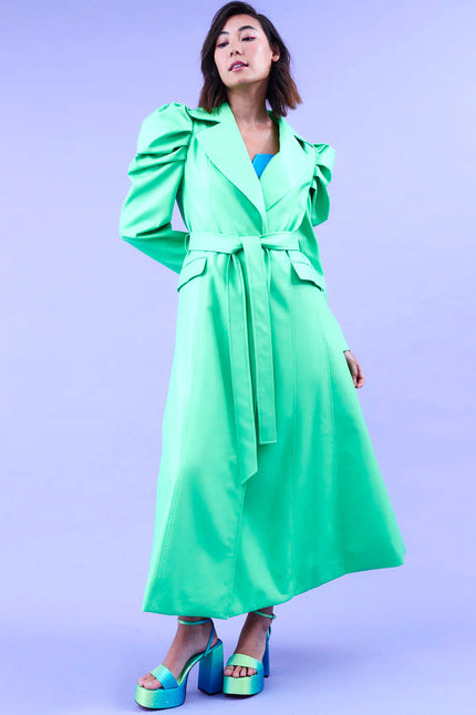 Green Eco Leather Grande Maxi Trench Coat-4