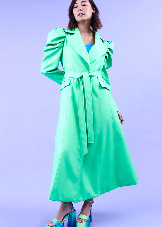 Green Eco Leather Grande Maxi Trench Coat-4