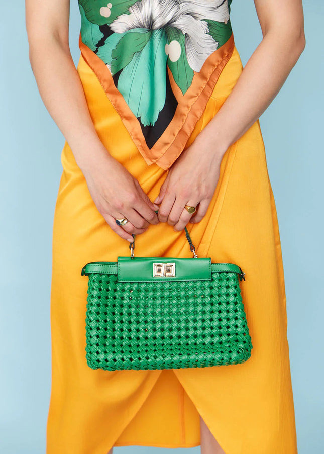 Green Eco Leather Hand Woven Bag-0