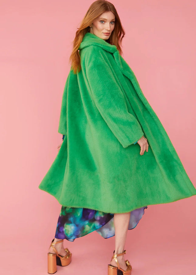 Green Faux Fur Duchess Maxi Coat-3