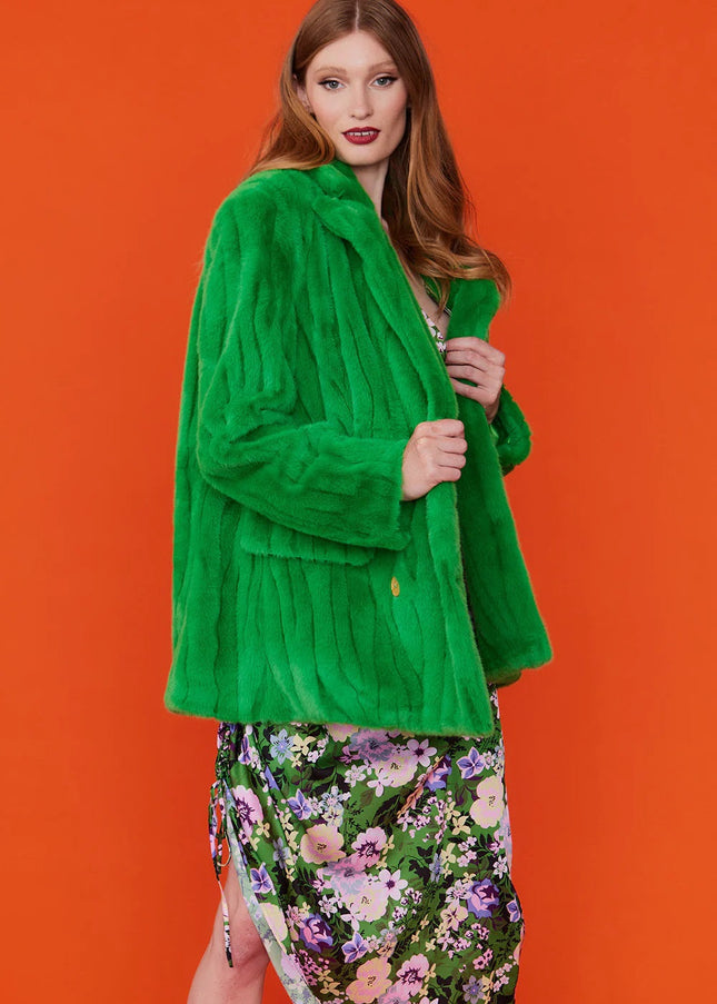 Green Faux Fur Midi Coat-1